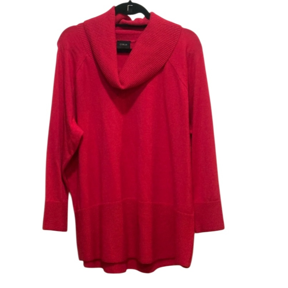 Cyrus Women's Cozy Cowl Neck Turtleneck Coral Red Tunic Sweater 2X